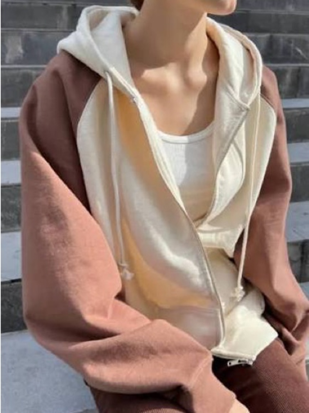 Brandy Melville Christie Two-Tone Zip Hoodie
